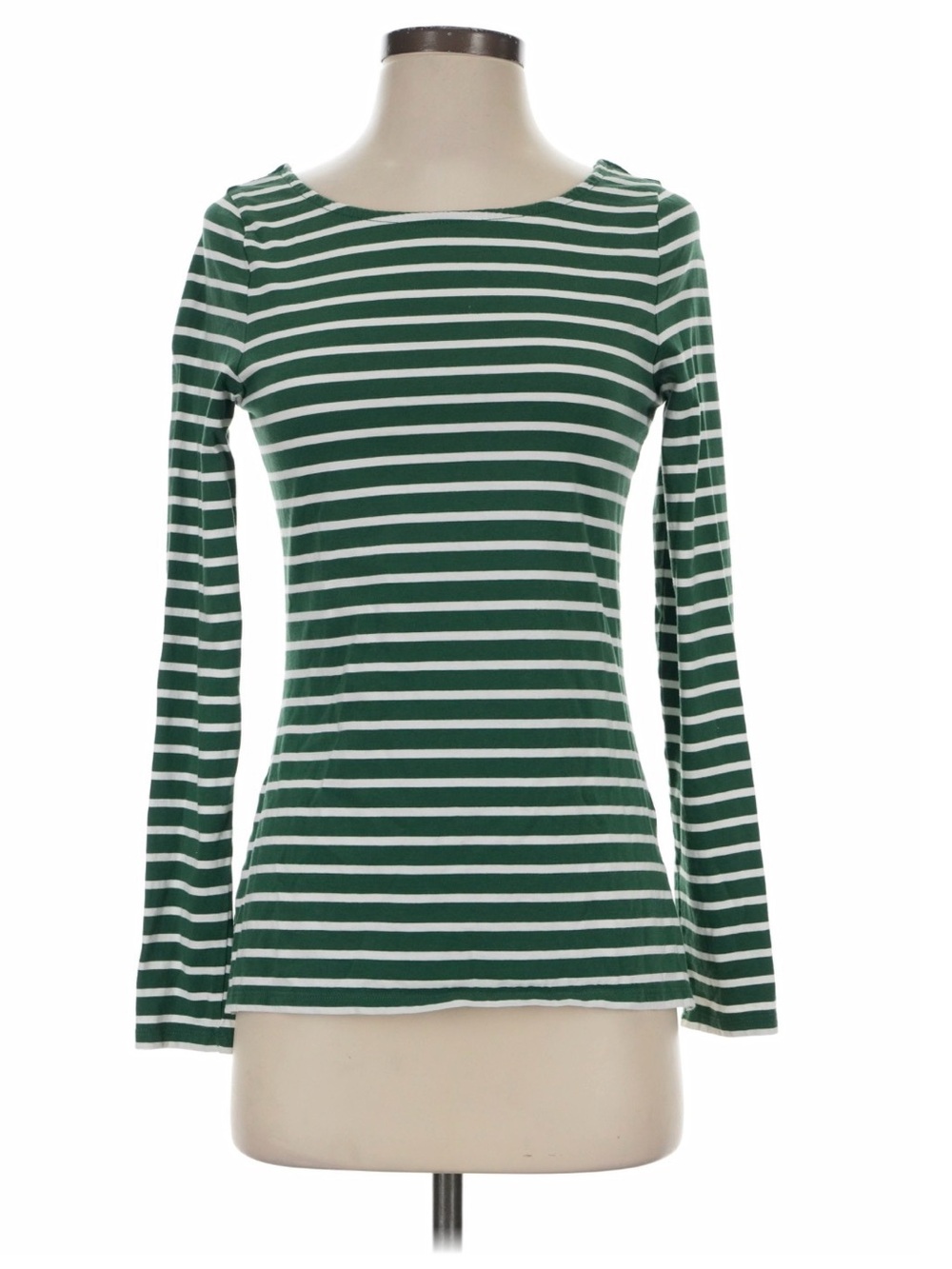 Boden Green and White Striped Long Sleeve Top